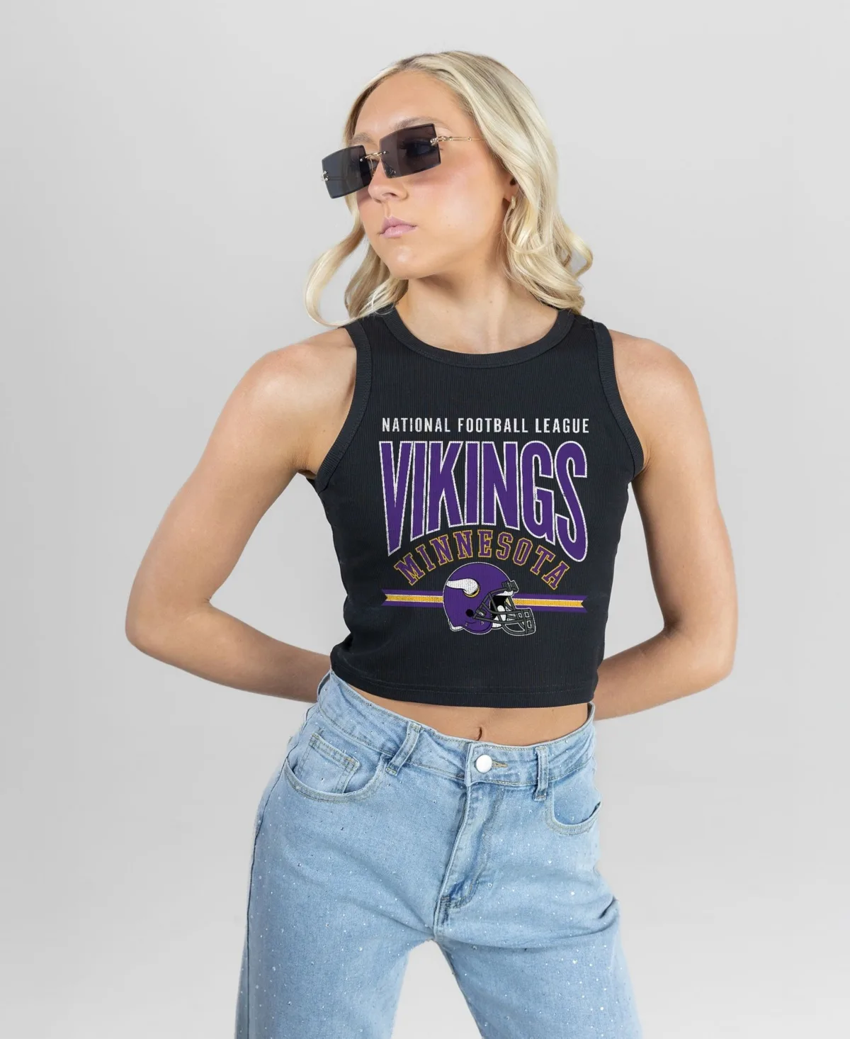 Minnesota Vikings Mic Drop Essential Ribbed Sleeveless Crop Tank Top by Gameday Couture