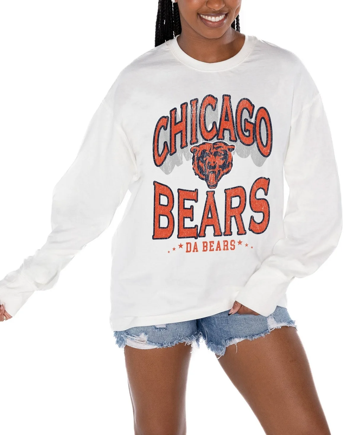 Chicago Bears Time Out Oversized Long-Sleeve Distressed T-Shirt by Gameday Couture