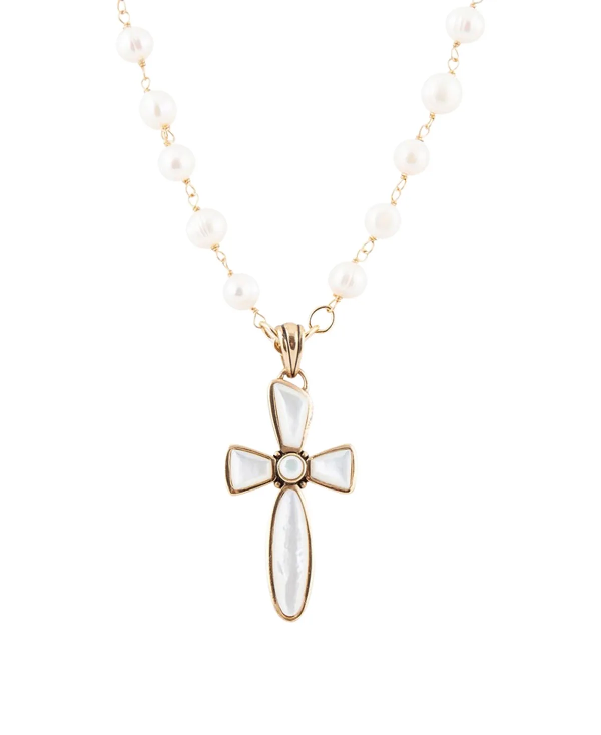 Imitation Pearl Cross Las Cruces Pendant Necklace by Barse