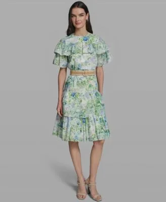 Short Sleeve Crewneck Printed Dress by Karl Lagerfeld