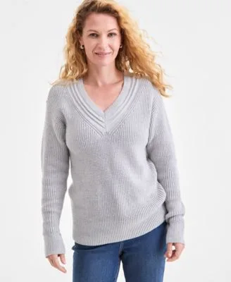 V Neck Long Sleeve Sweater by Style & Co