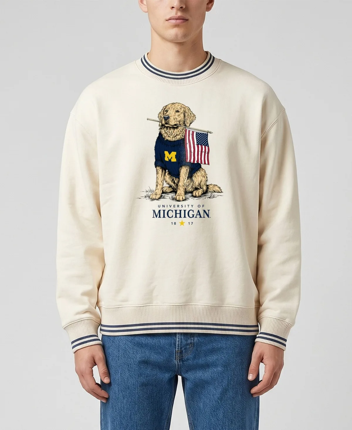 Michigan Wolverines Americana Good Boy Ribbed Premium Sweatshirt