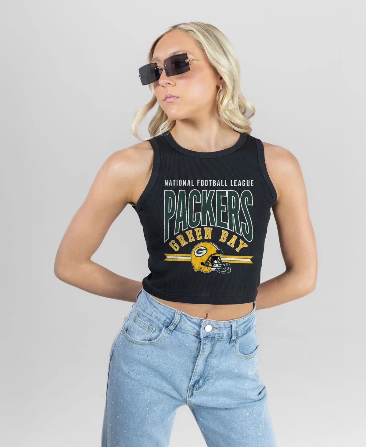 Green Bay Packers Mic Drop Essential Ribbed Crop Tank Top by Gameday Couture