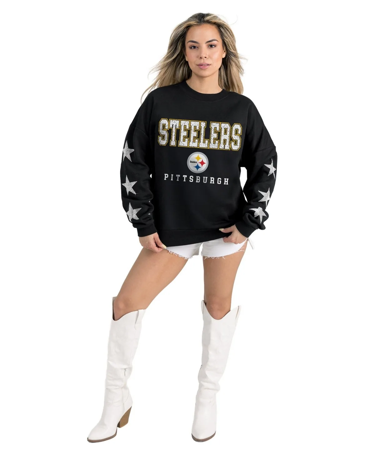 Pittsburgh Steelers Velocity Relaxed-Fit Rhinestone Pullover Sweatshirt by Gameday Couture