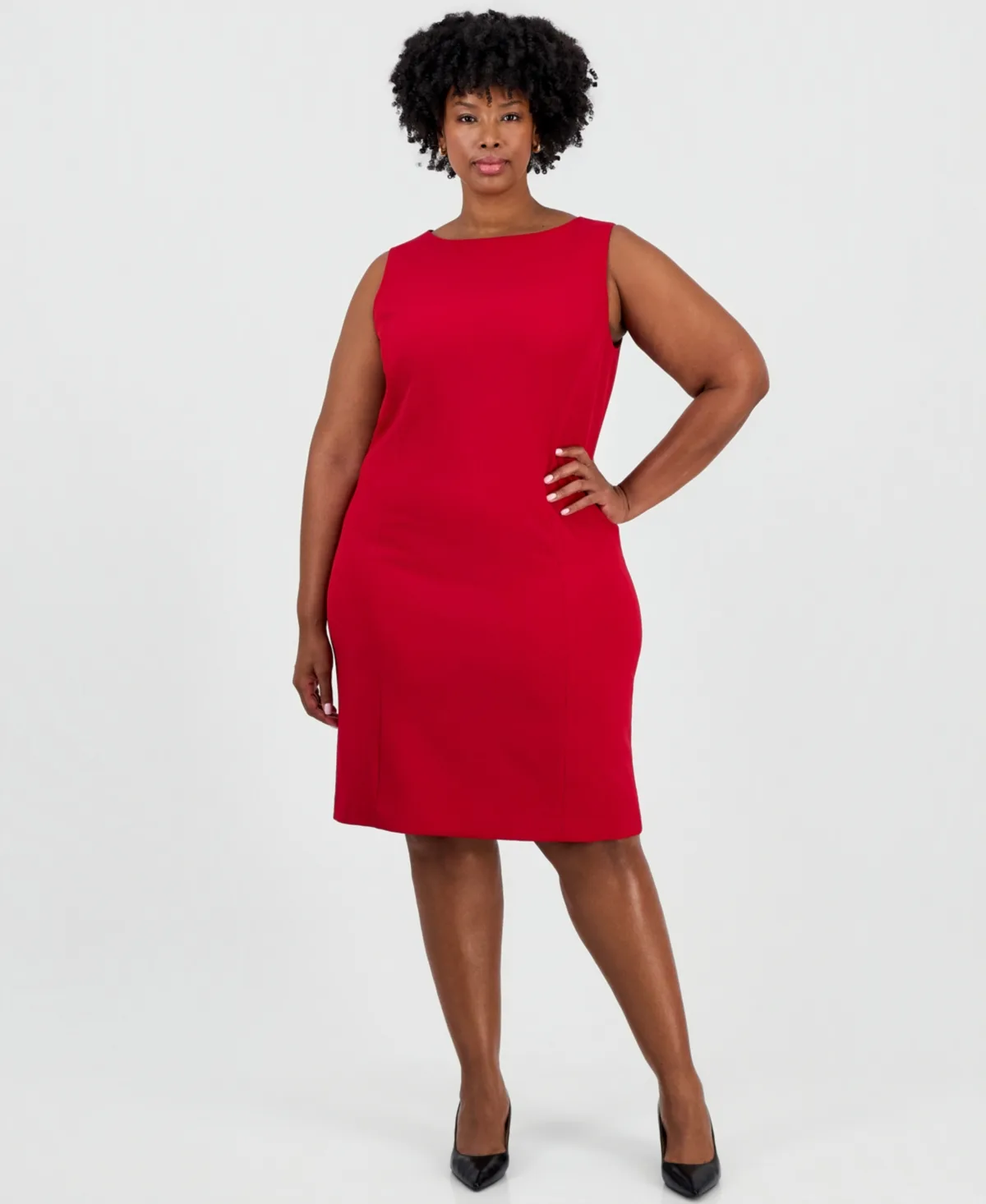 Cap-Sleeve Boat Neck Knee-Length Dress