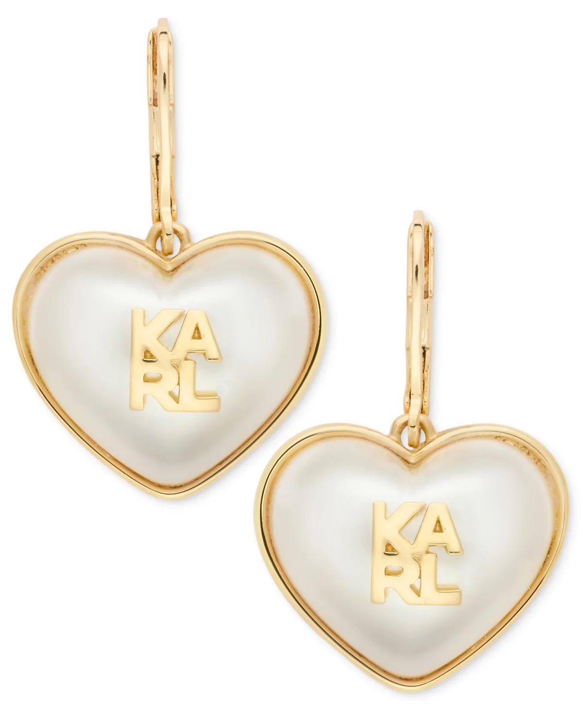 Imitation Pearl Gold-Tone Heart Drop Earrings by Karl Lagerfeld