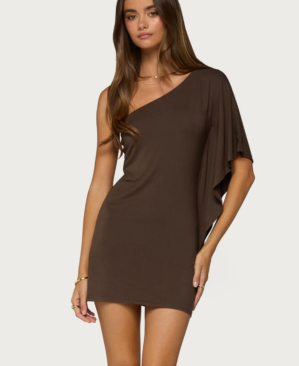 Cammi One-Shoulder Flutter-Sleeve Mini Dress by Edikted