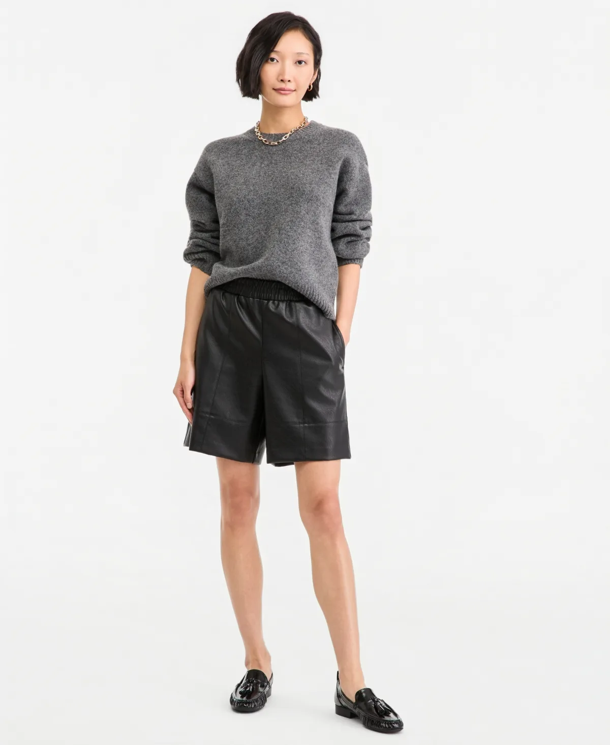 High-Rise Pull on Faux Leather Shorts by On 34th