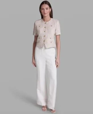 Short Sleeve Crewneck Jacket Wide Leg Pants by BCBG