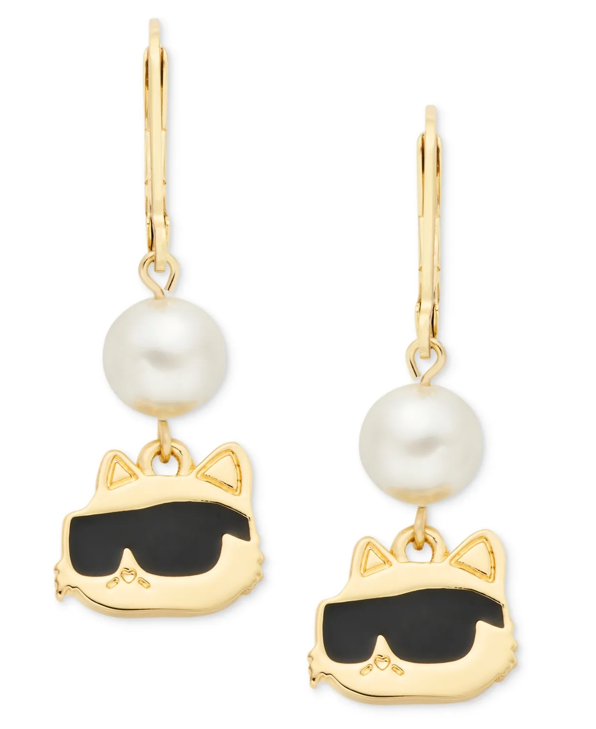 Imitation Pearl Choupette Double-Drop Leverback Earrings by Karl Lagerfeld
