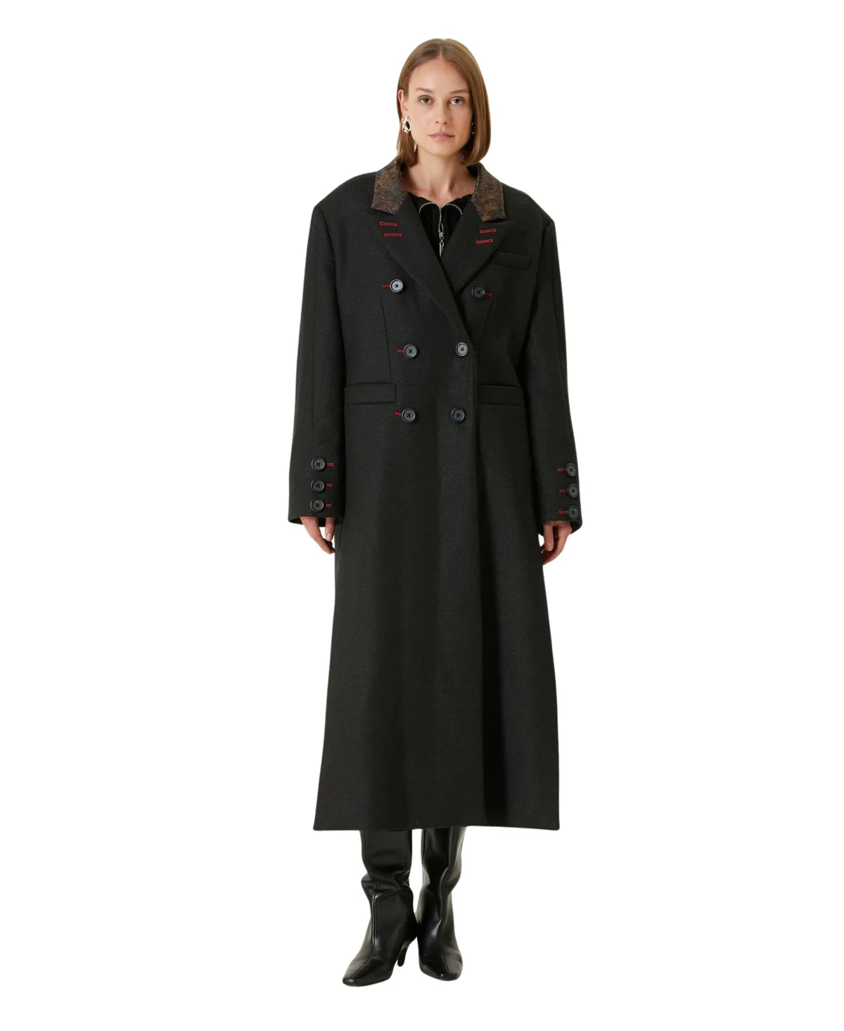 Wool/Cashmere-Blend Oversized Double-Breasted Long Overcoat