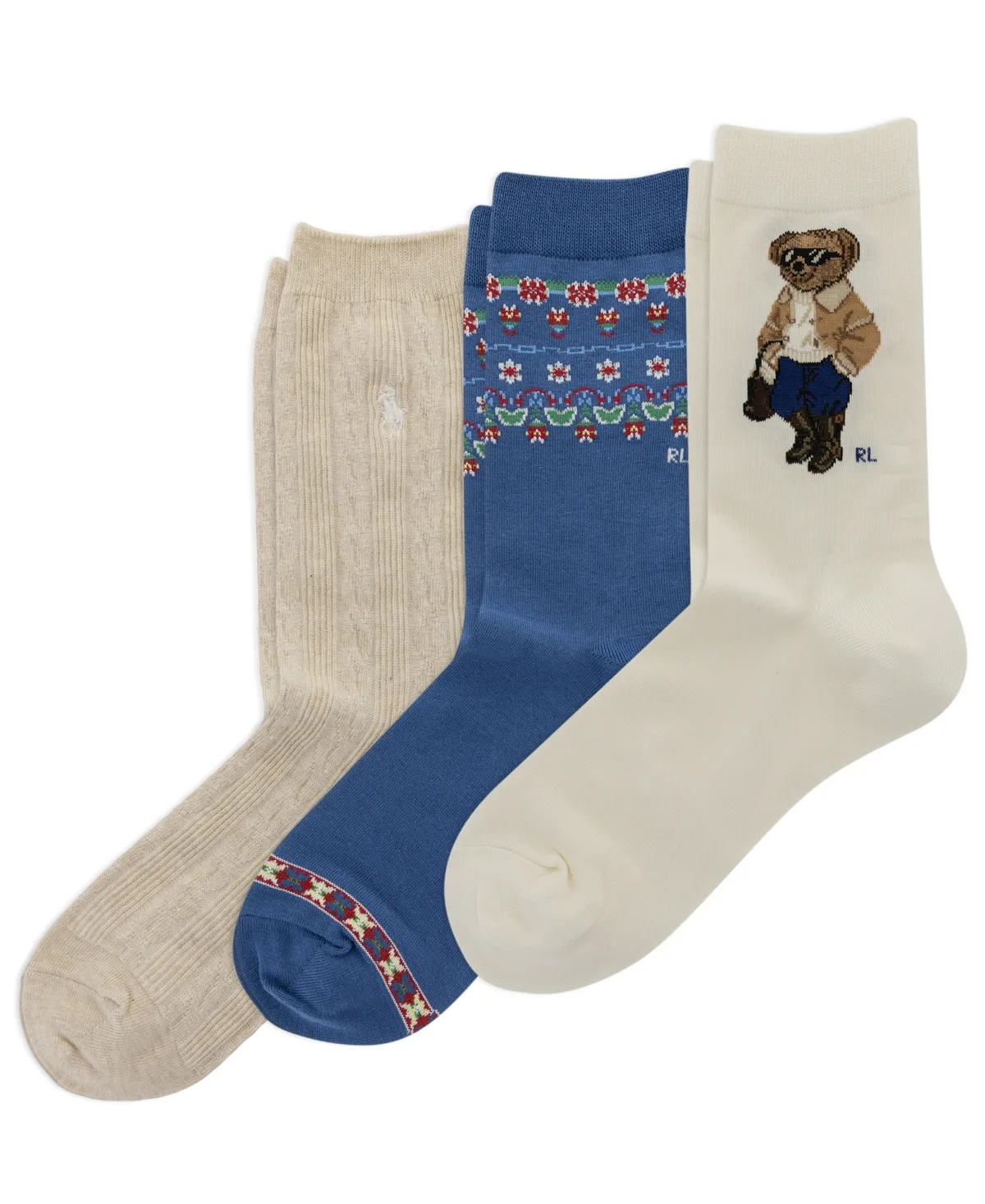 Polo Bear Cable-Knit Crew Socks, 3-Pack by Polo Ralph Lauren