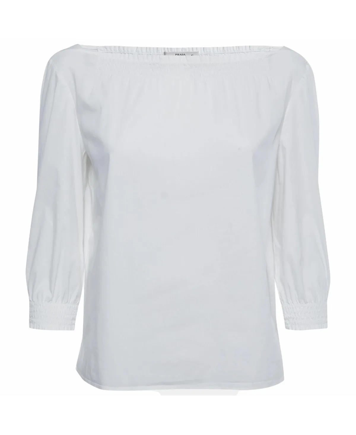 Pre-Owned Smocked Neck Sleeve Cotton Top by Prada