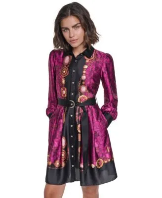 B.F. Collared Long Sleeve Belted Shirt Dress by Karl Lagerfeld