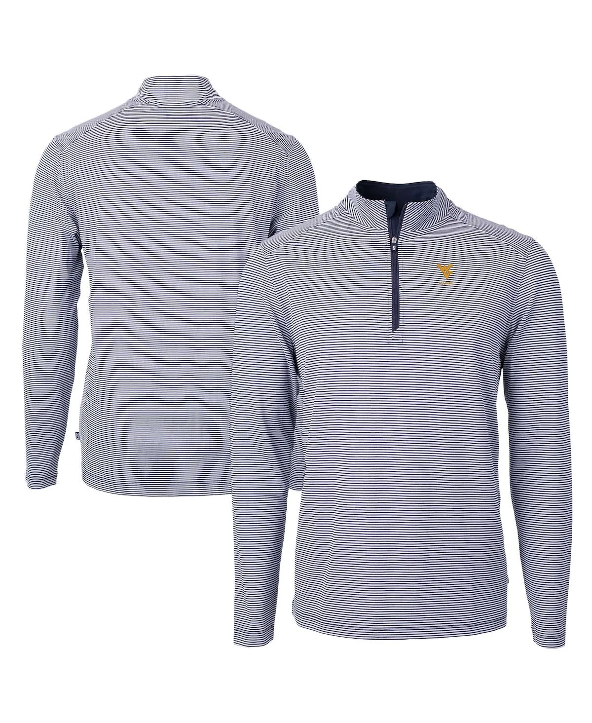 West Virginia Mountaineers Alumni Logo Dry Tec Virtue Eco Pique Micro Stripe Quarter-Zip Pullover Sweatshirt by Cutter & Buck