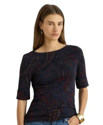 Lauren Ralph Lauren Paisley Boatneck Elbow Length Sleeve T Shirt by Ralph Lauren