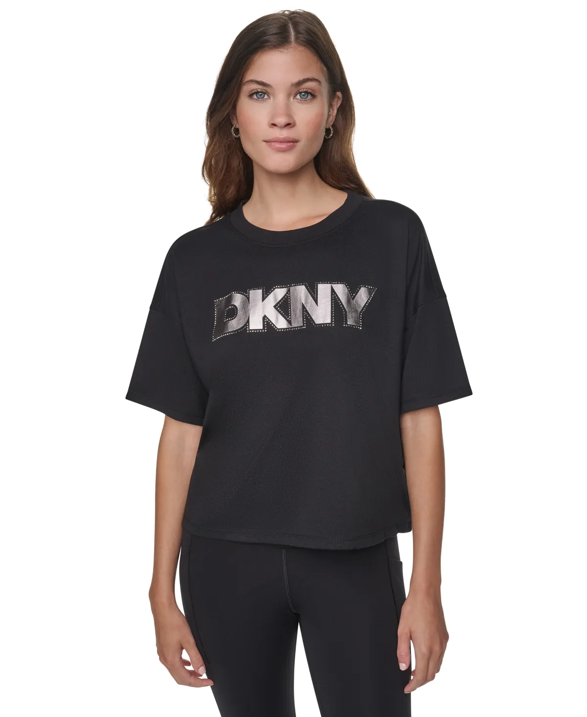 Foil Rhinestone Logo Dropped-Shoulder T-Shirt