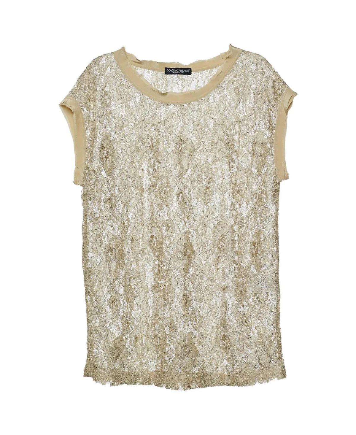 Pre-Owned Dolce & Gabbana Metallic Floral Lace Short-Sleeve Top by Dolce & Gabbana