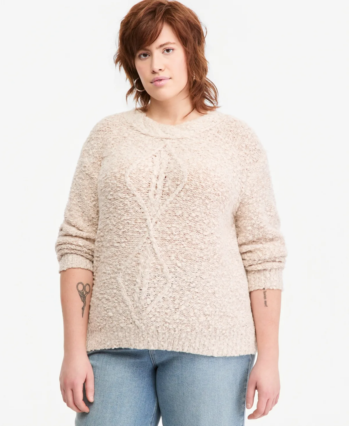 Cable-Knit Boucle Crewneck Sweater by And Now This