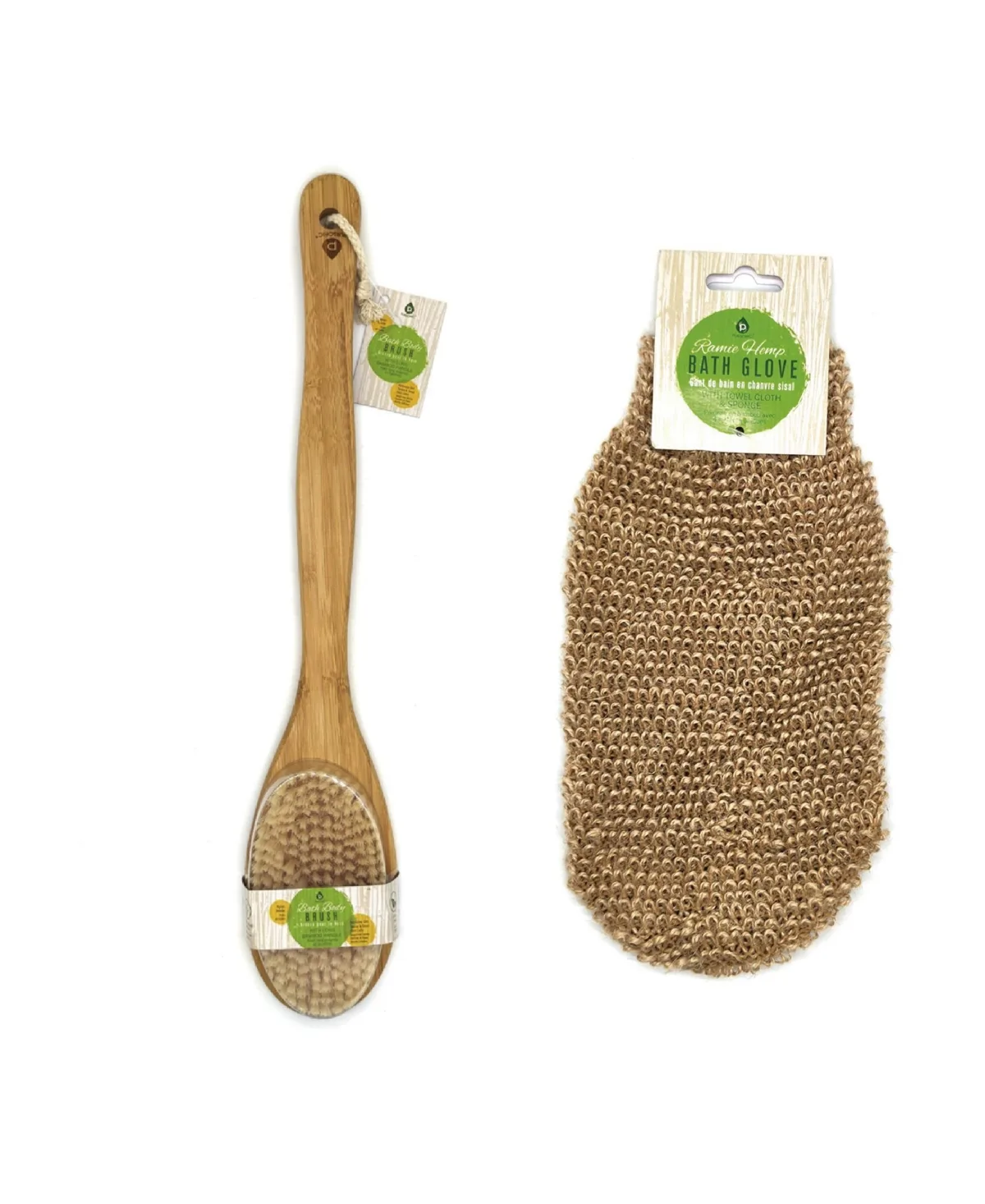 Glow Set: Bamboo Bath Brush and Sisal Hemp Gloves by Pursonic