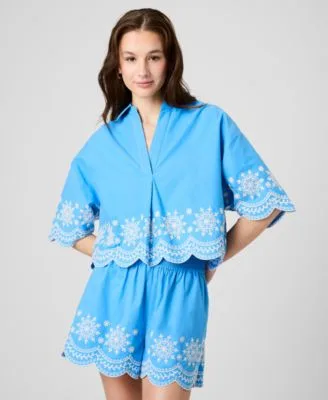 Alissa Embroidered Top Cotton Shorts by French Connection