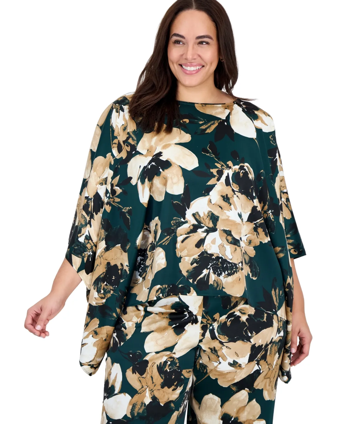 Bateau Neck Floral Dolman Sleeve Cape by Anne Klein