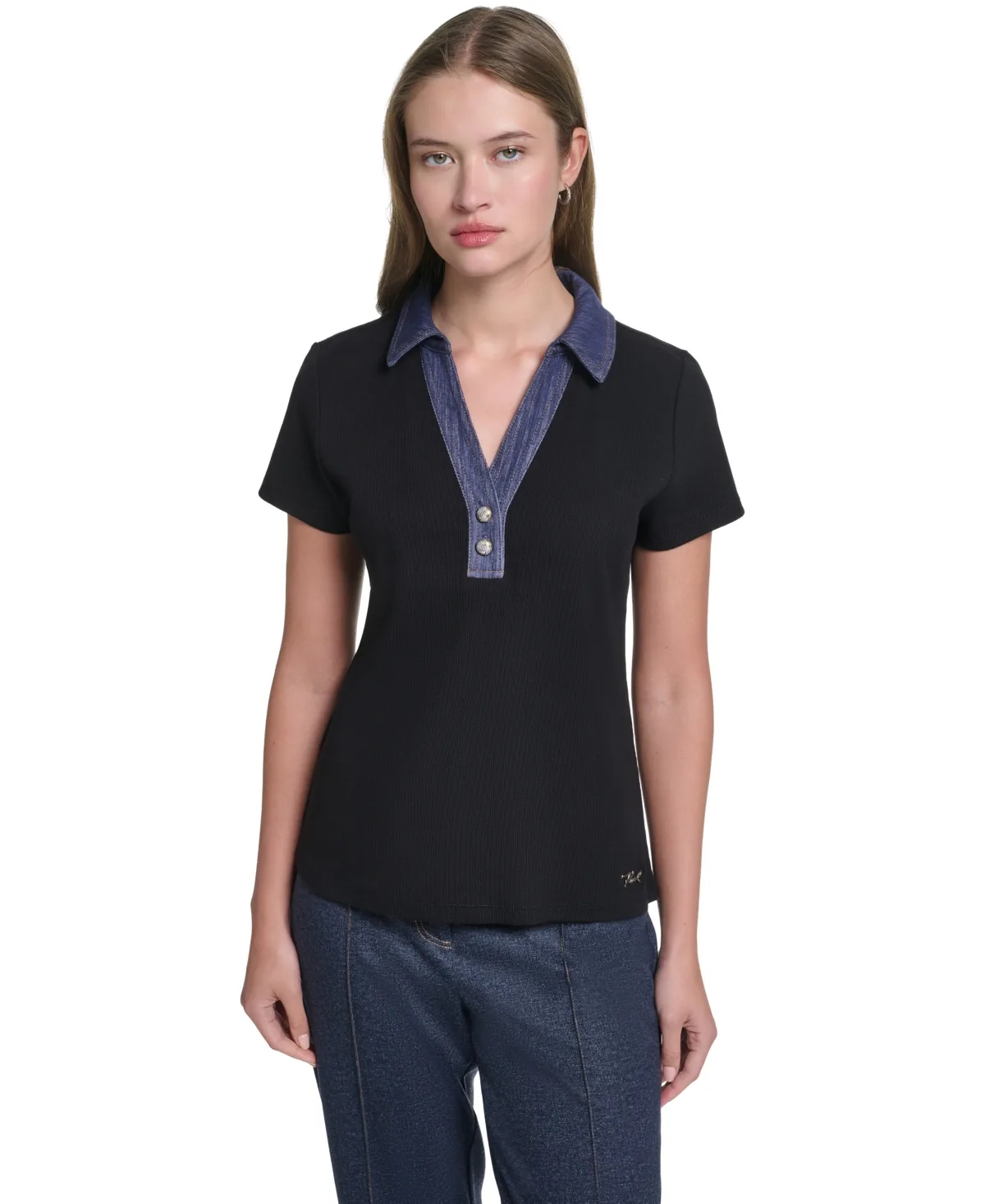 Karl Lagerfeld Paris Denim V-Neck Short-Sleeve Top by Karl Lagerfeld