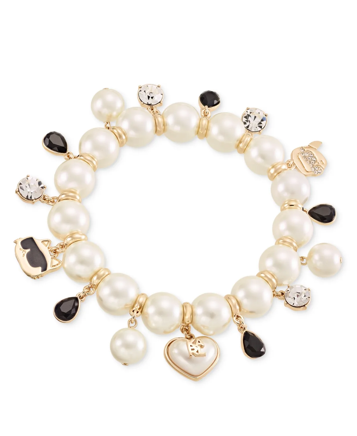 Imitation Pearl and Crystal Gold-Tone Charm Bracelet by Karl Lagerfeld