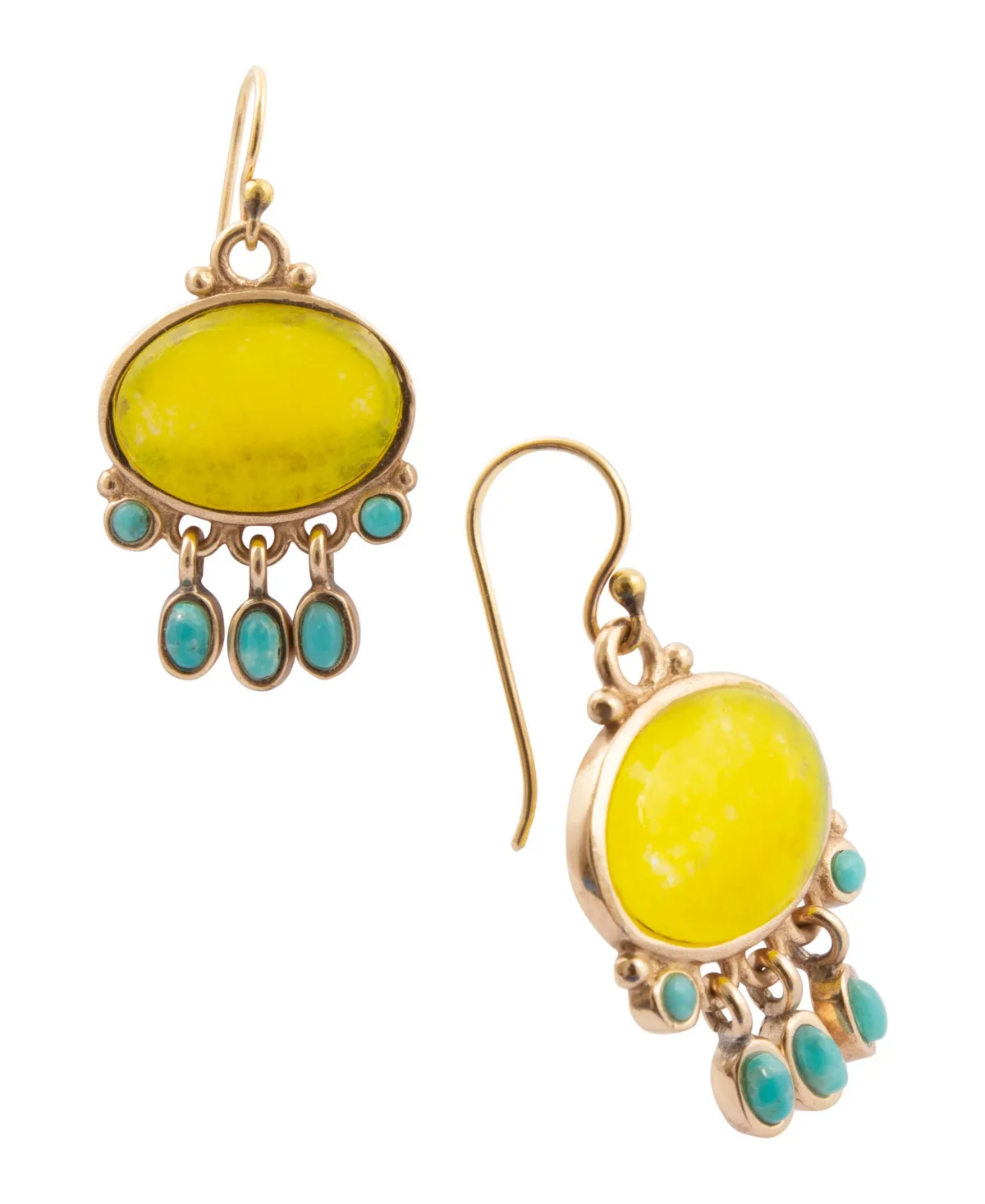Genuine Yellow Quartz and Genuine Blue Turquoise Sunset Mesa Drop Earrings by Barse