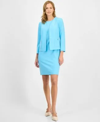 Sleeveless Sheath Dress Patch Pocket Open Front Jacket by Kasper