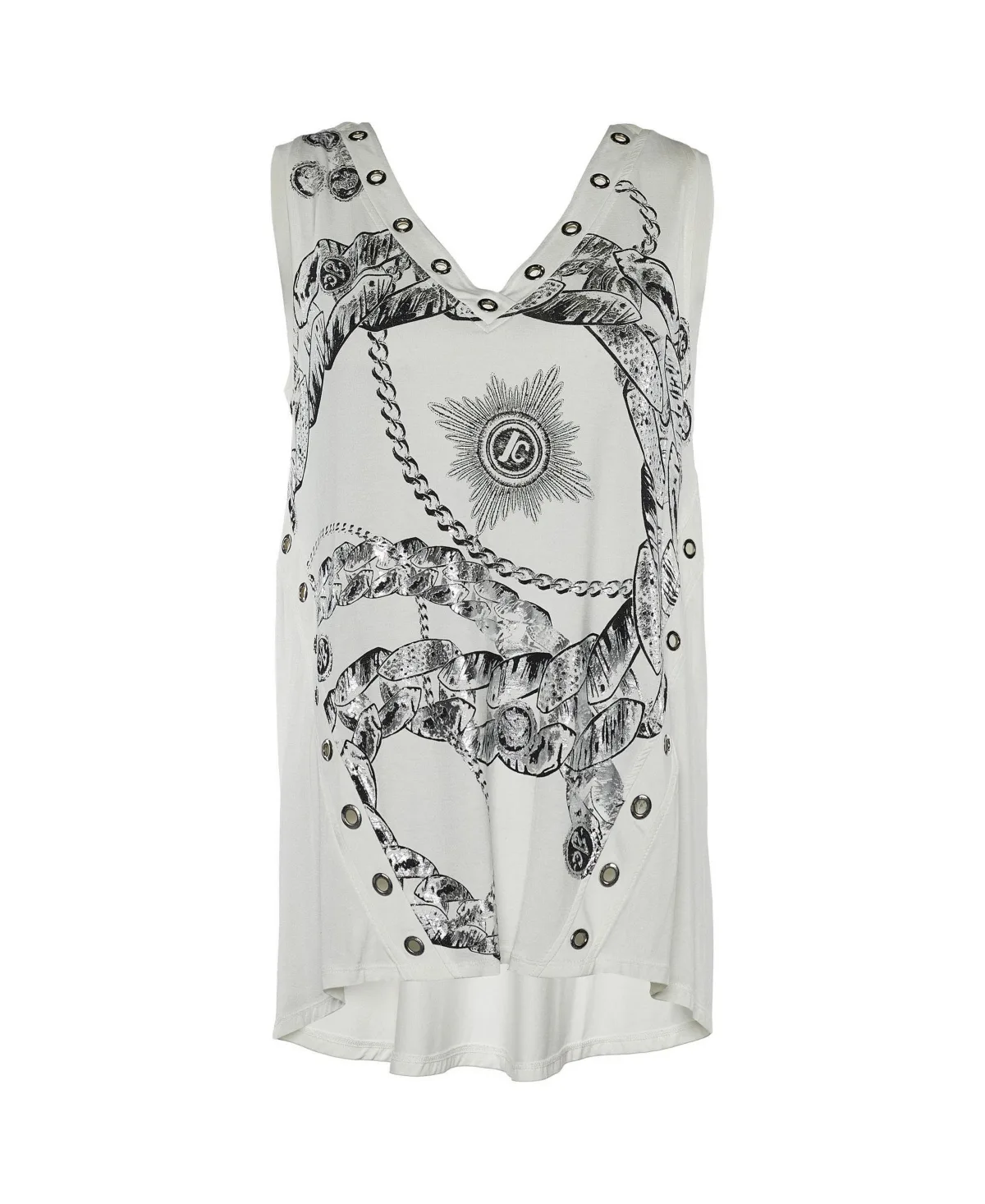 Roberto Cavalli Chain Print Jersey Eyelet Tank Top by Roberto Cavalli