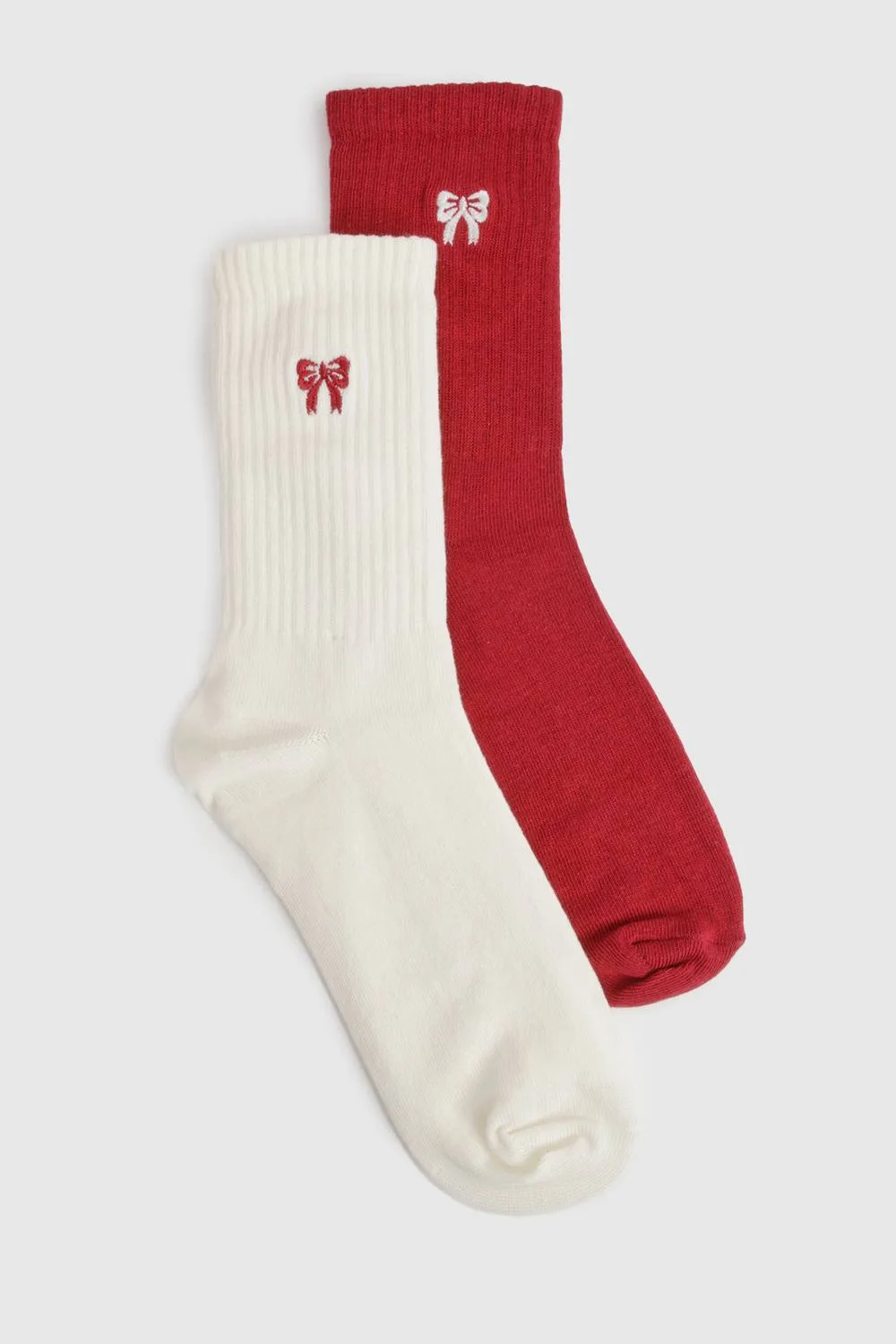 2 Pack Bow Embroidered Socks by boohoo