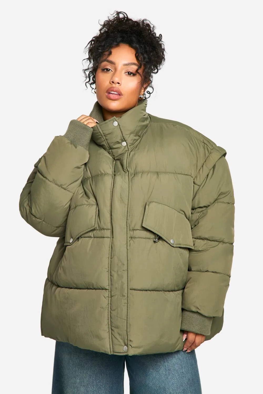 Contrast Collar Oversized Puffer Jacket by boohoo