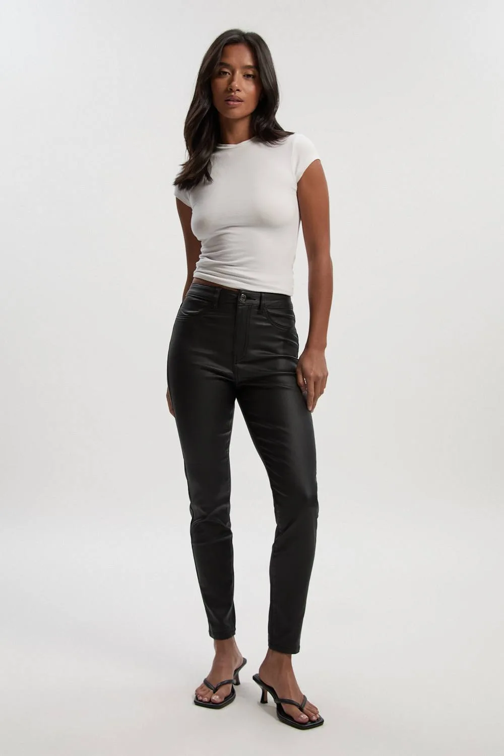 High Waist Coated Skinny Jean by boohoo