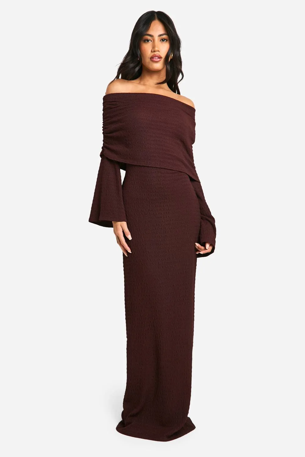 Textured Slouchy Bardot Maxi Dress by boohoo