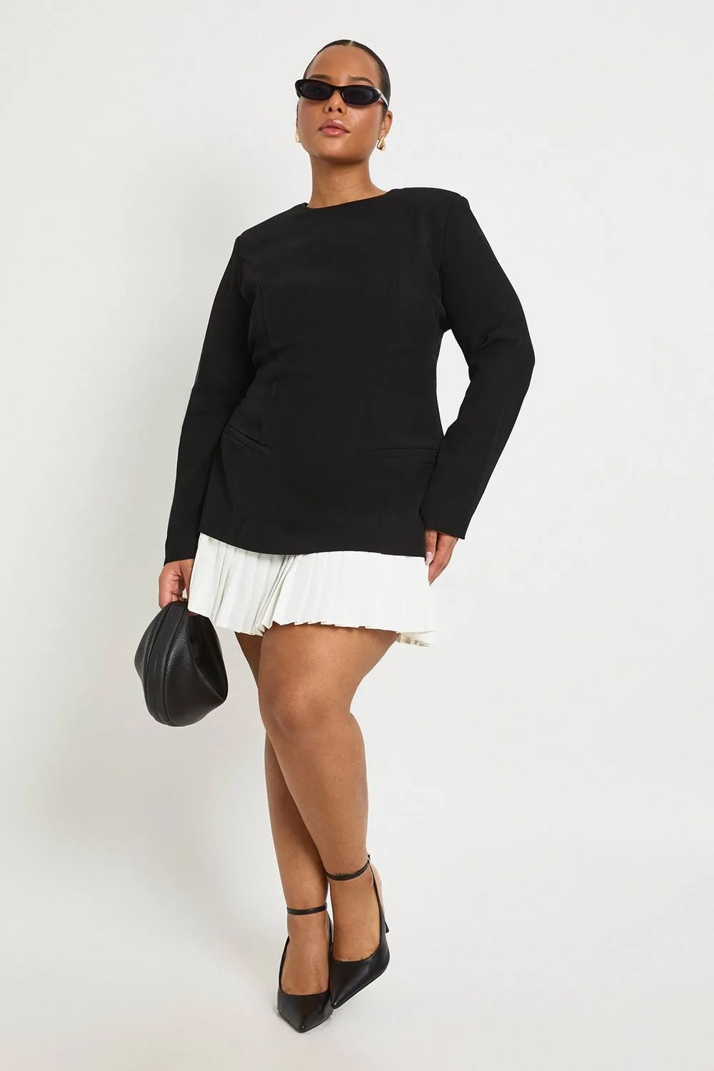 Tailored Pleated Hem Structured Mini Dress by boohoo