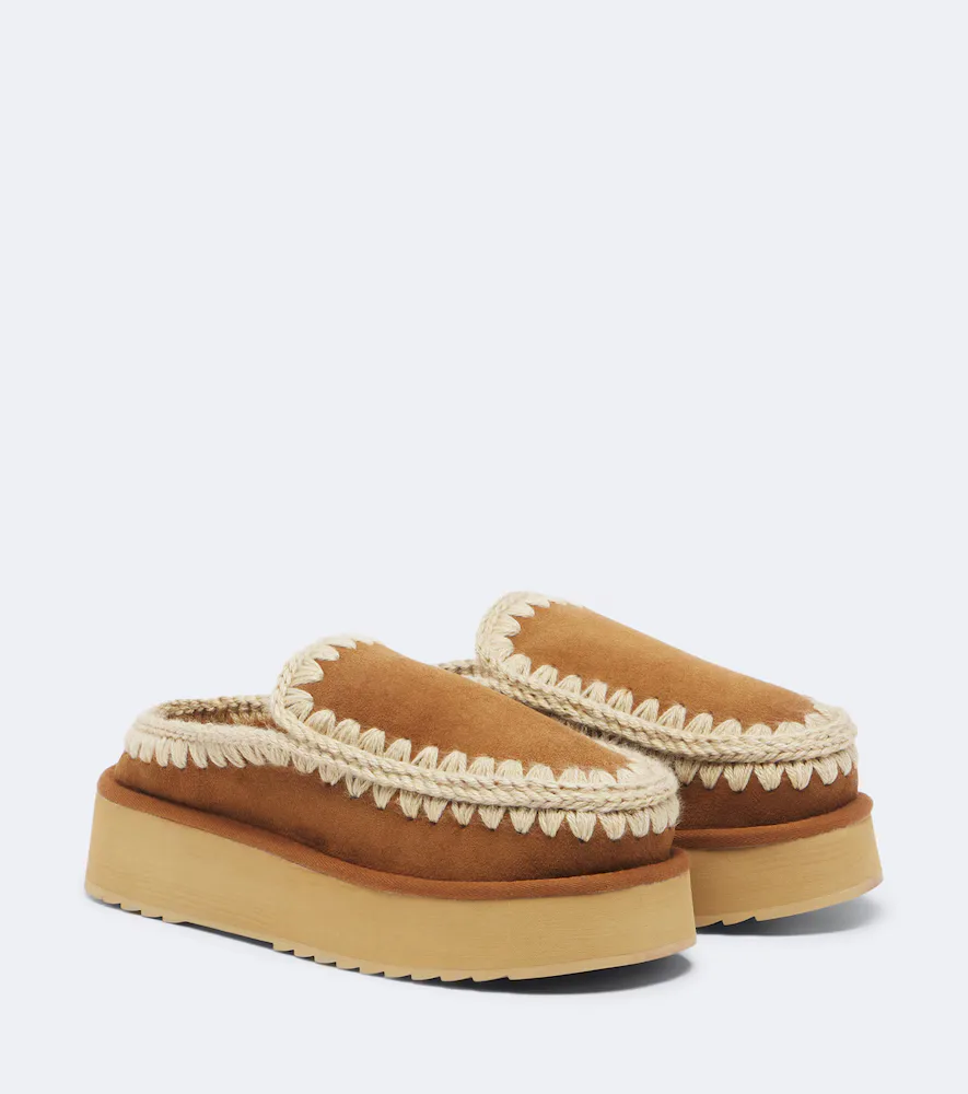 Shearling-Lined Suede Platform Clogs by Mou