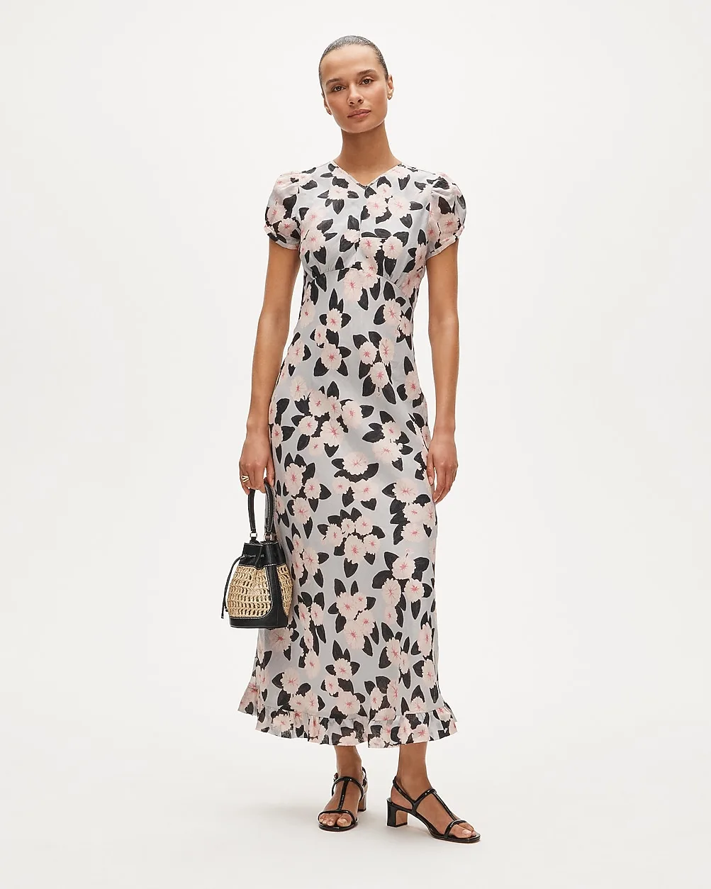 Ruffle-Hem Midi Dress in Poppy Print by J.Crew