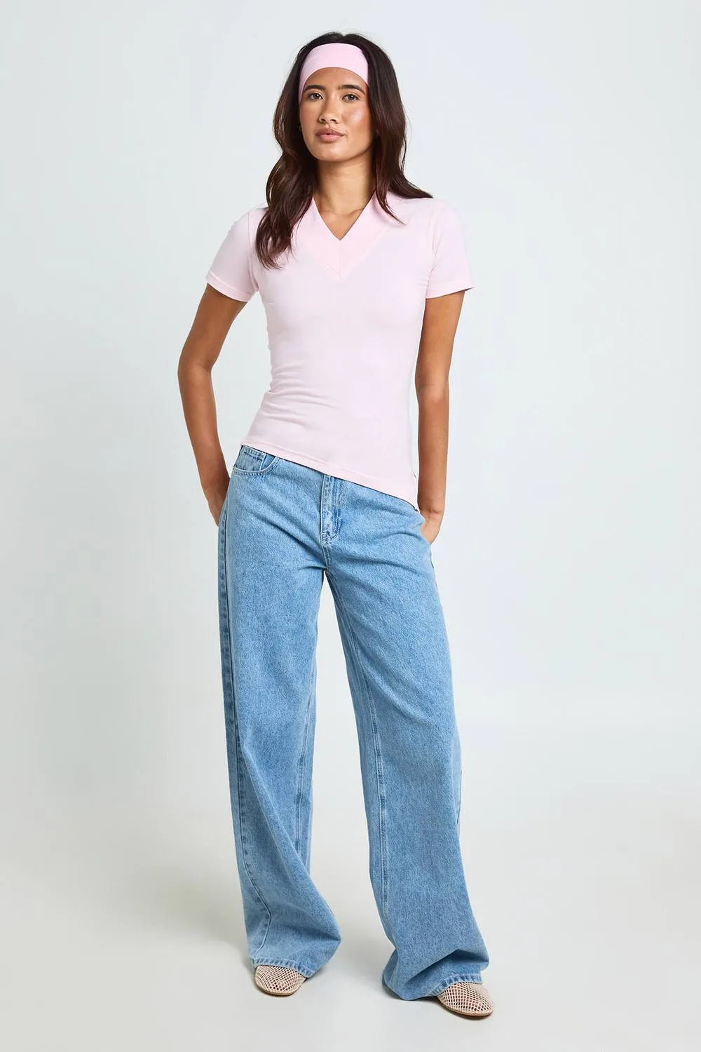 V Neck Asym Hem T-Shirt by boohoo