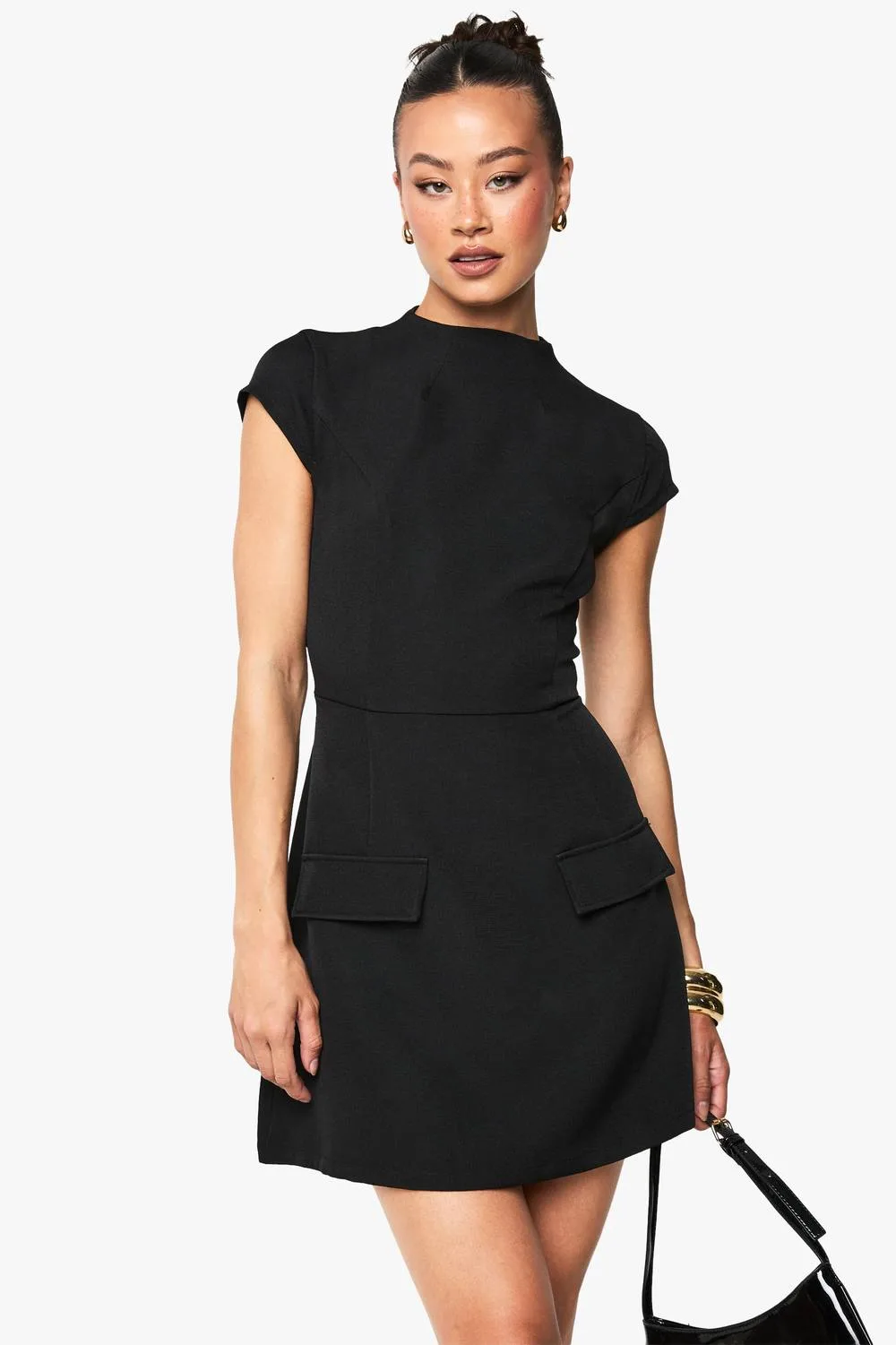 High Neck Structured Tailored Mini Dress by boohoo