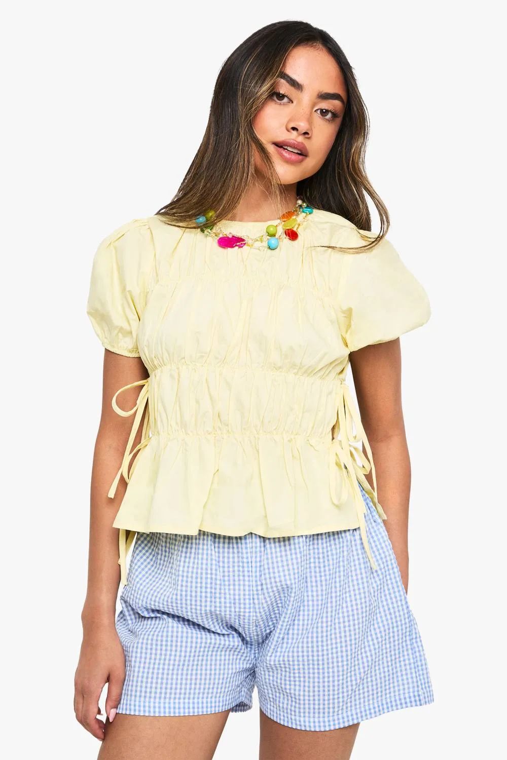 Ruched Poplin Tie Side Smock Top by boohoo