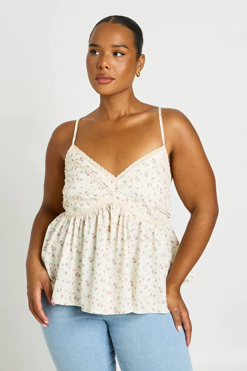Ditsy Strappy Peplum Top by boohoo