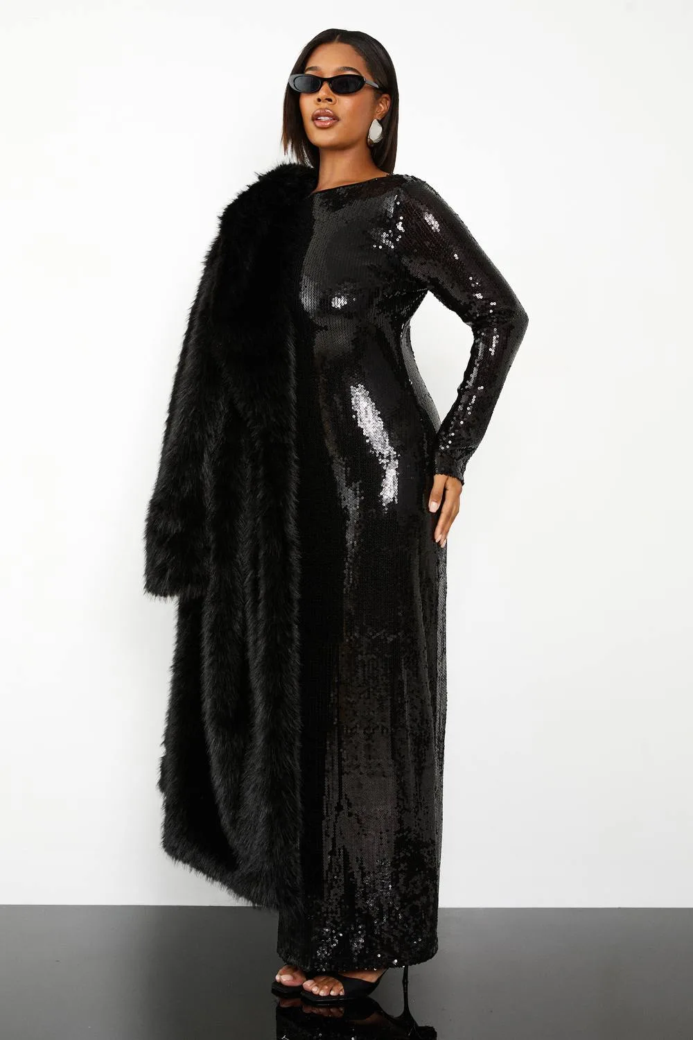 Sequin Tie Back Maxi Column Dress by boohoo