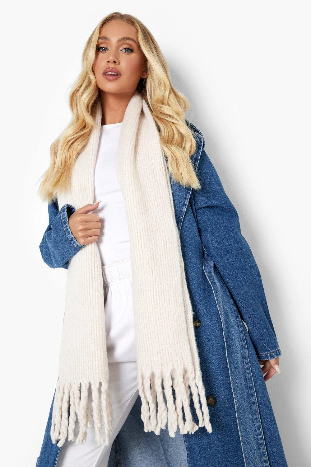 Basic Fringe Scarf by boohoo