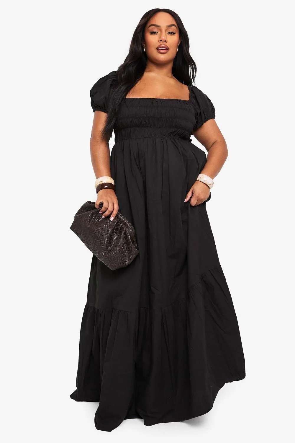Cotton Poplin Puff Sleeve Maxi Dress