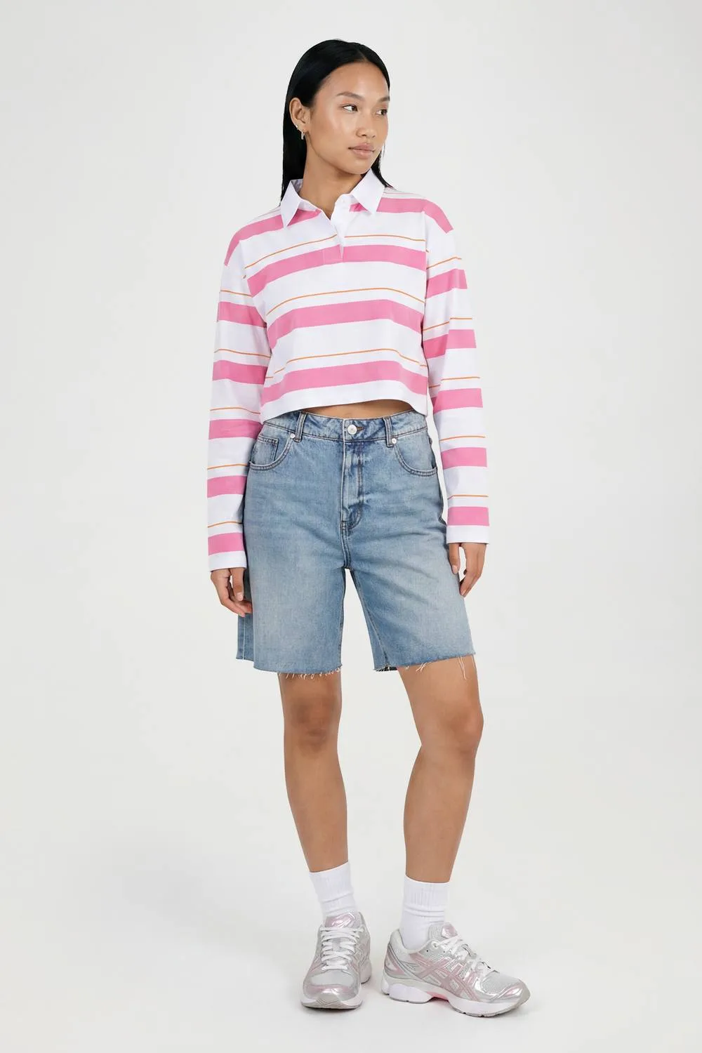 Stripe Cropped Long Sleeve Rugby Top by boohoo