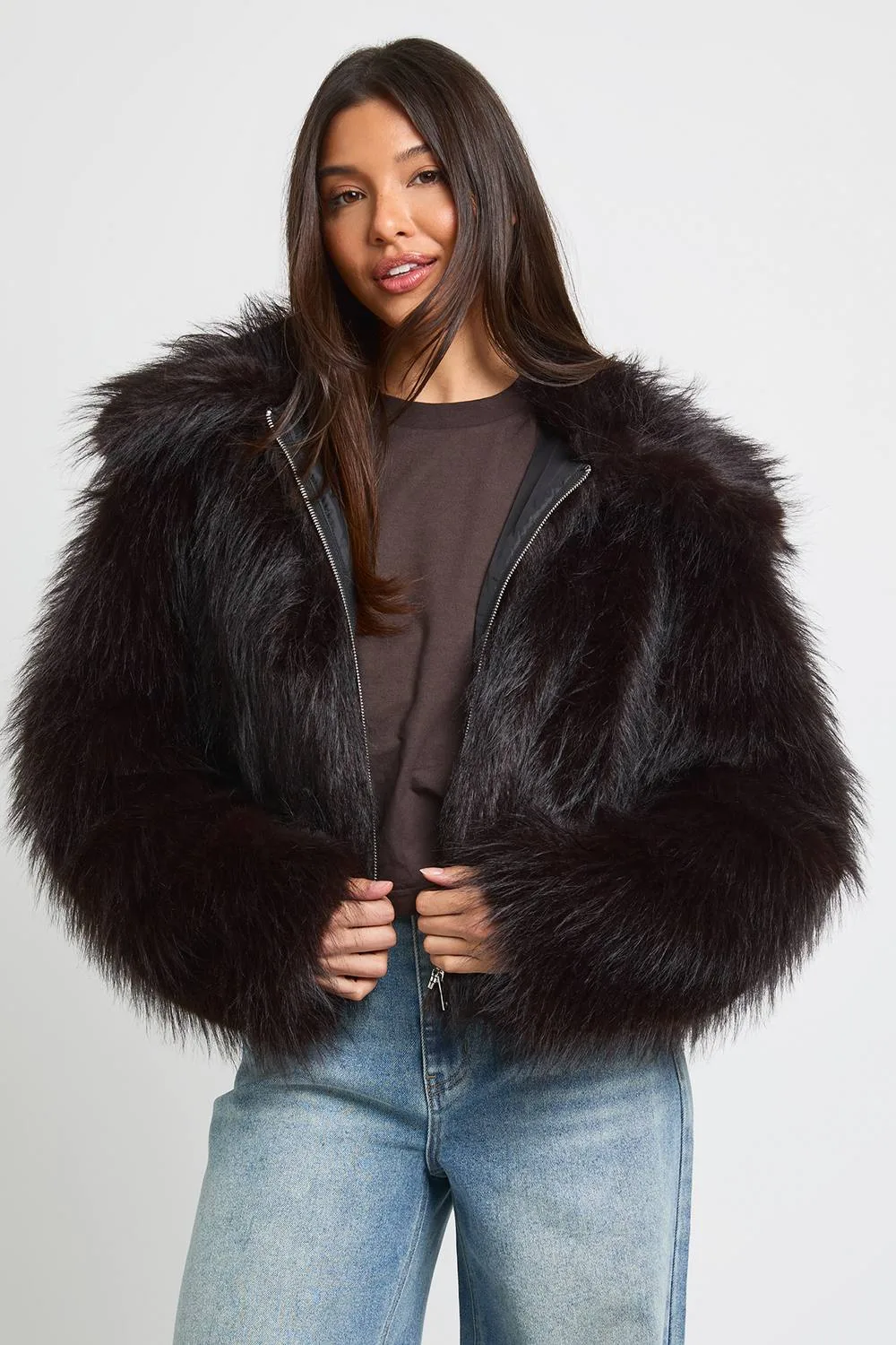 Faux Fur Collared Jacket by boohoo