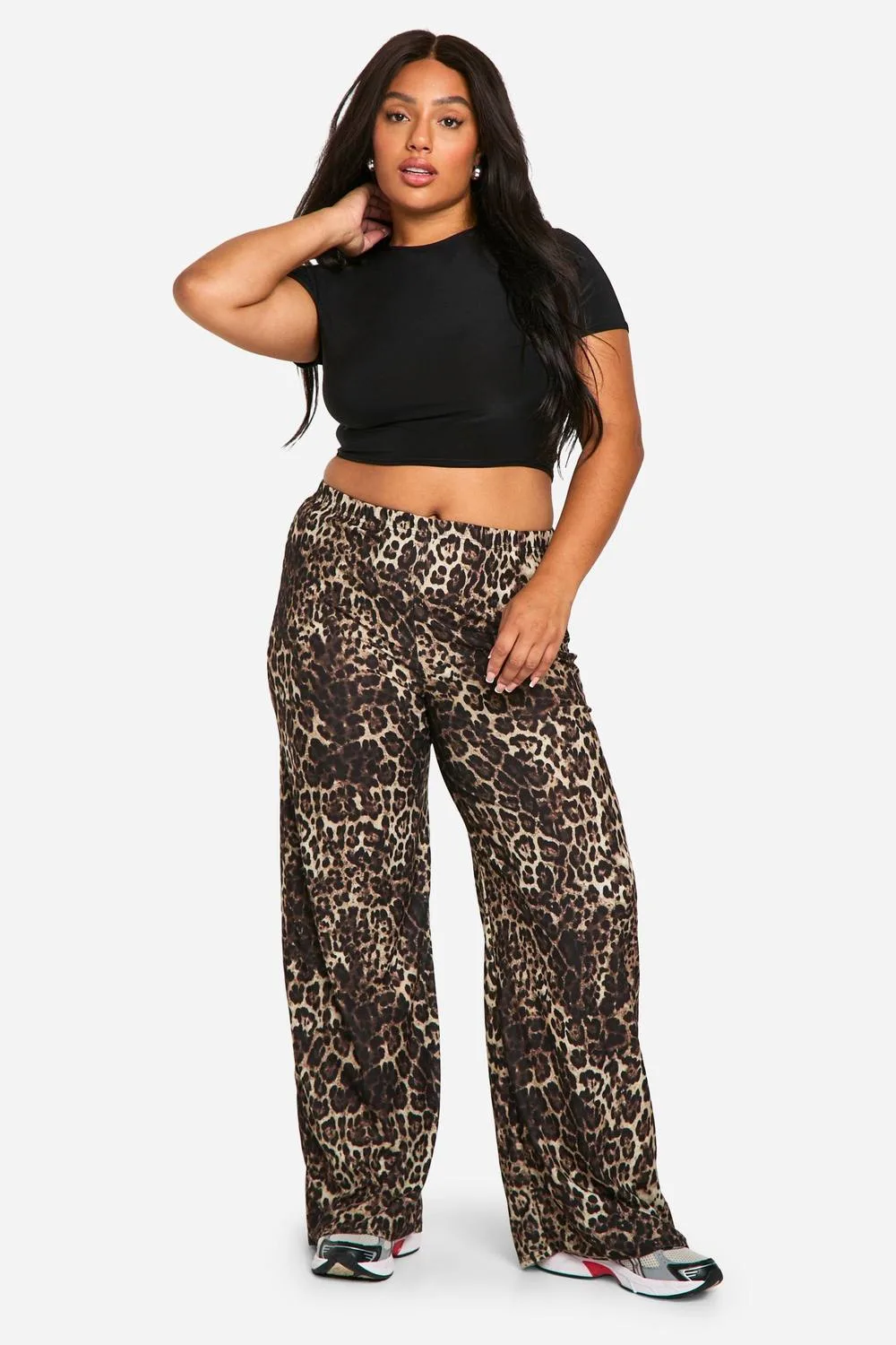Leopard Print Jersey Wide Leg Trousers by boohoo