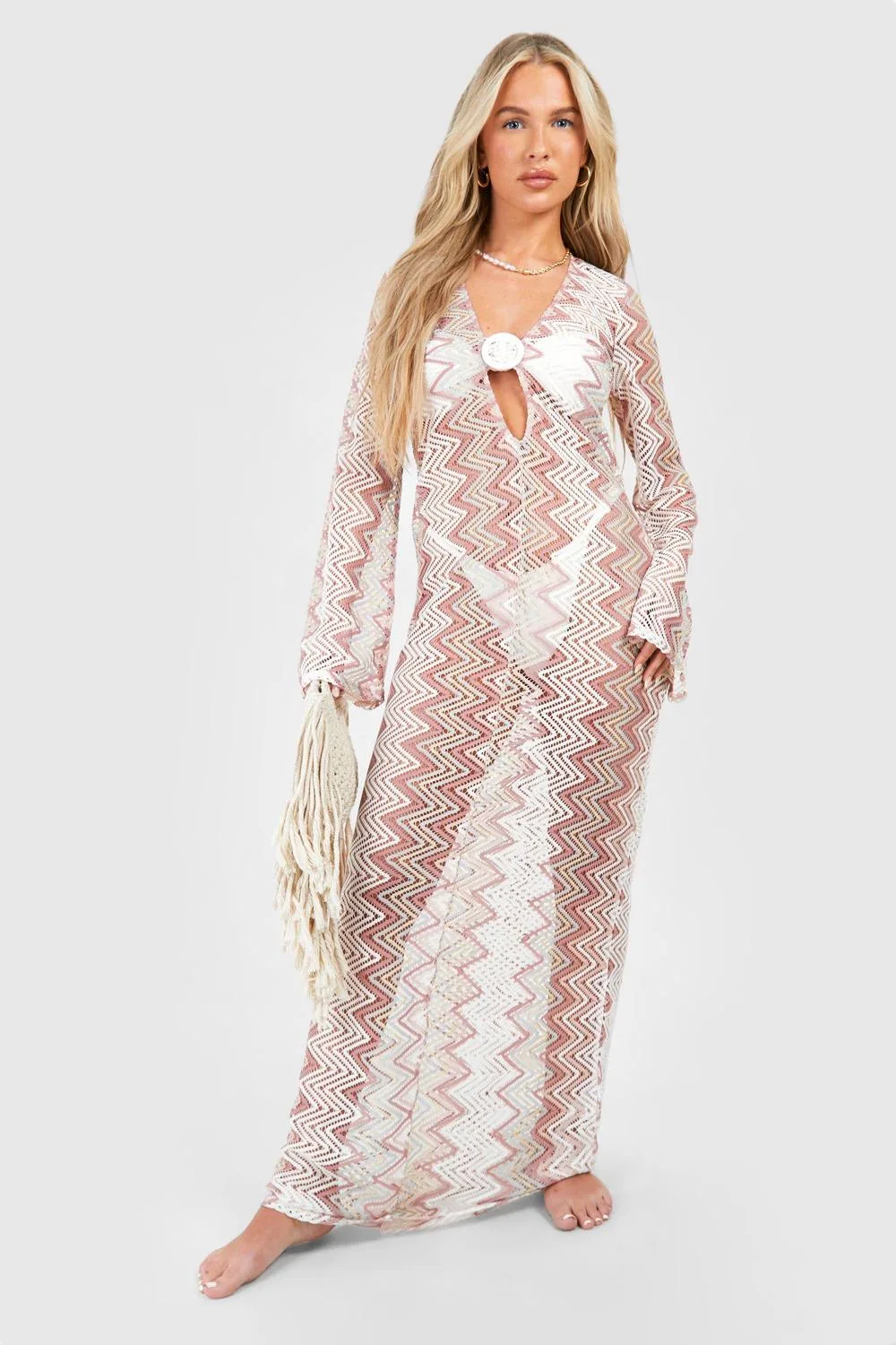 Zig Zag Knit O-Ring Beach Maxi Dress by boohoo