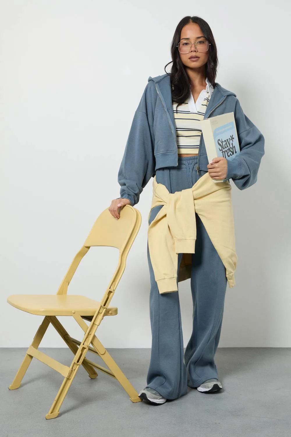 Pintuck Detail Deep Waistband Wide Leg Jogger Pants by boohoo